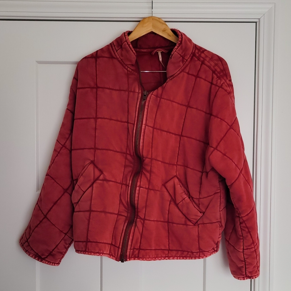 Free People oversized dolman quilted knit jacket in red